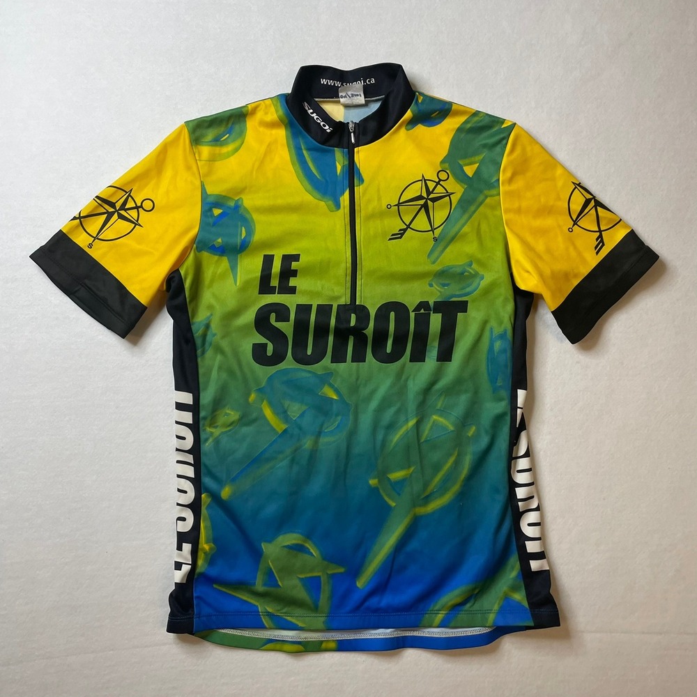 Sugoi Le Suroit Cycling Jersey Mens Full Zip Short Sleeve Yellow Green Blue
